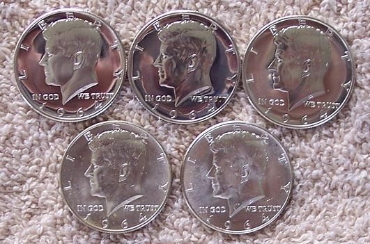 1964 US Mint 50c Silver (3 PF & 2 MS) Kennedy 1/2 Dollars *Lot Of 5 