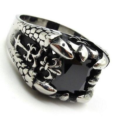   dragon claw ring Fleur_De_Lis black CZ 316L Stainless Steel size 9