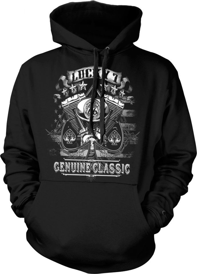   Classic Route 66 Motorcycle Engine Spades Bike Hoodie Sweatshirt