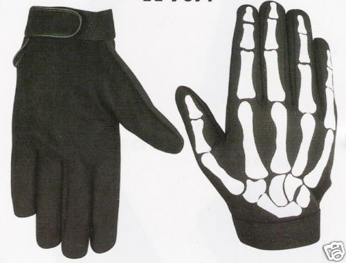 biker skull bone skeleton goth black mechanics gloves