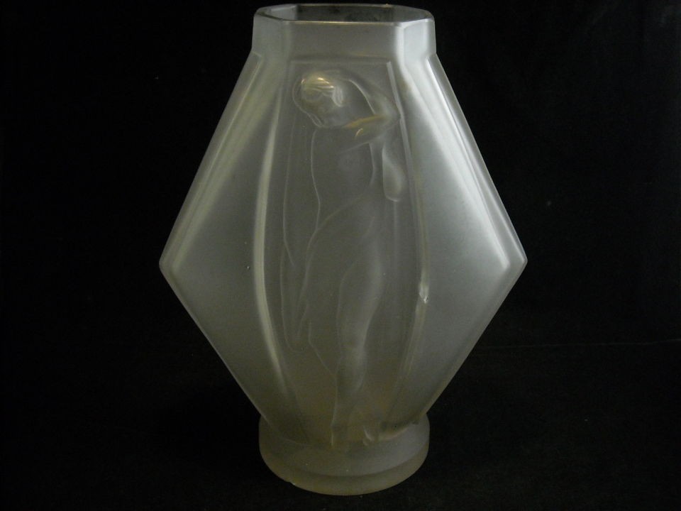 Glass Vase by Sevin Etling France with Sculpted Woman art nouveau ca 