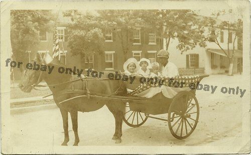   Photo American White Kids & Black Man in Patriotic Wagon Flags 1910