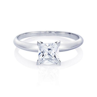   PRINCESS SQUARE REAL 0.6 CT DIAMOND 18K SOLID WHITE GOLD BRIDAL RING