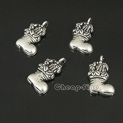 Lots 35PCS Tibetan Silver Christmas Stockings Charm Pendant Jewelry 