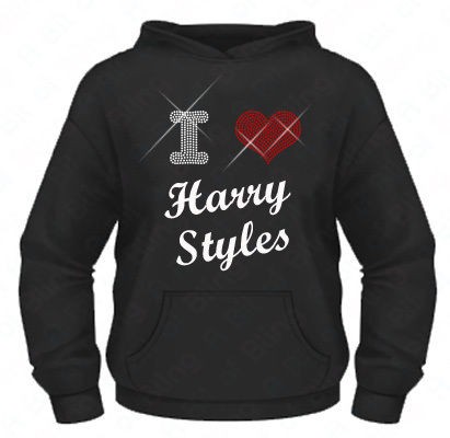  Diamante I Love (heart) Harry Styles 1D hoodie 5 13 Yrs Bling
