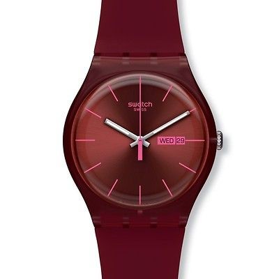 SWATCH ORIGINAL BURGANDY REBEL RED SILICONE TRANSLUCENT STRAP MENS 