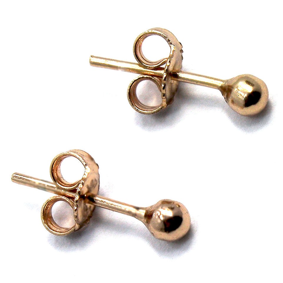   18k GF Fashion Small Tiny Ball 3mm Earrings Push Back Stud Plain Girl