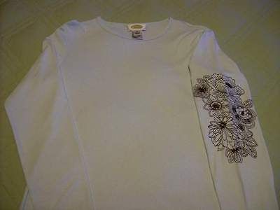 Talbots T Shirt, Long Sleeve, Sequins and Stitching on Sleeve, Size M