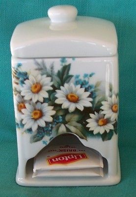 daises on china tea bag canister dispenser nib ship disc