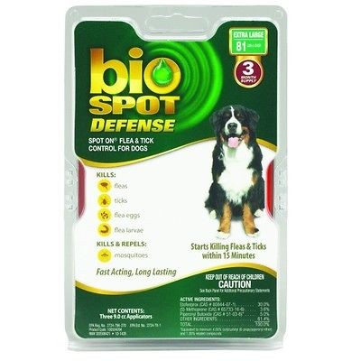 New Bio Spot DEFENSE Spot On Flea Tick Control Dog 81 lb Up 3months 