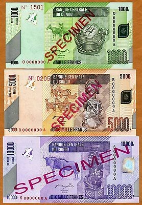 SPECIMEN SET, Congo D. R., 1000;5000;10000 Francs, 2005 2006 (2012) P 