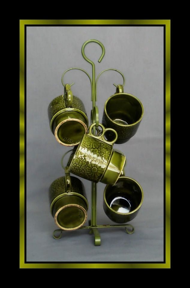 vtg avocado green 6 cup mug tree japan unknown one