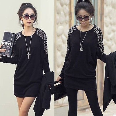 Hot Korea womens black Casual Batwing Sleeve Blouse Top T shirt size 