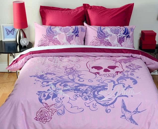 official la ink pink skull double quilt doona cover set