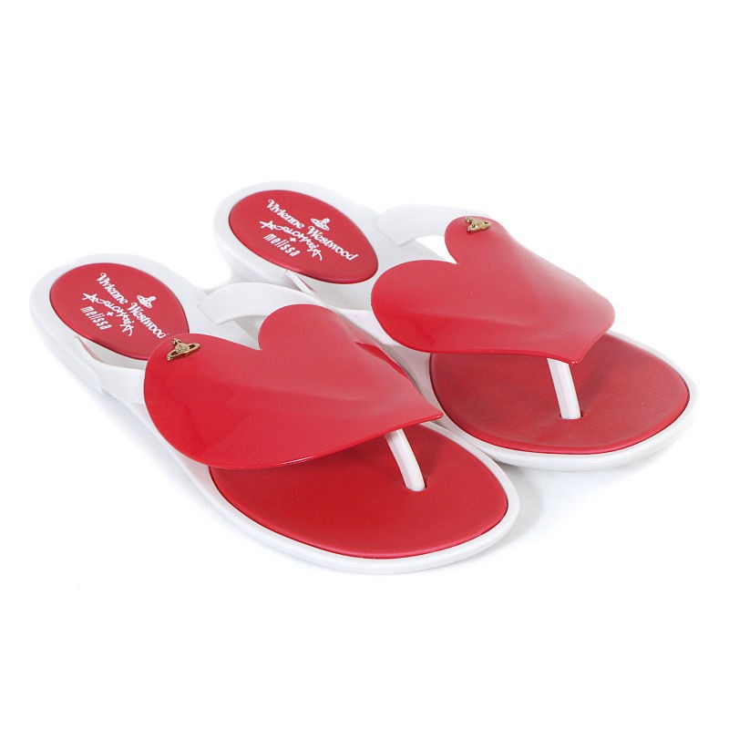 MELISSA X VIVIENNE WESTWOOD FLIP FLOP II WHITE RED HEART RRP £75