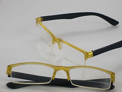 50 DESIGNER READING GLASSES Yellow Frames Black Arms Semi 