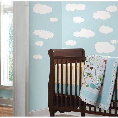 19 New WHITE CLOUDS WALL DECALS Baby Nursery Sky Stickers Kids Room 