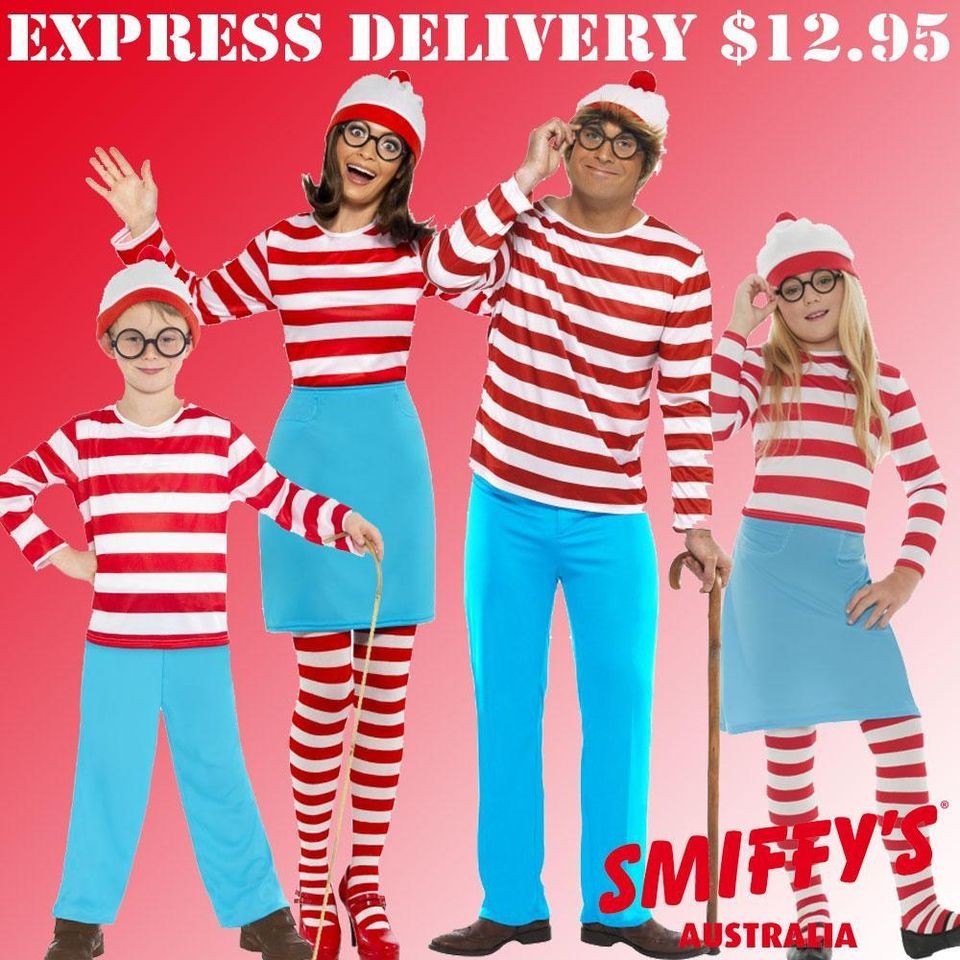 ADULTS/KIDS LICENSED WHERES WALLY? & WENDA CARTOON SMIFFYS FANCY DRESS 