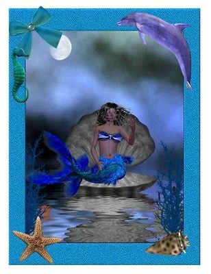 Custom Made T Shirt Mermaid Scene Dolphin Clam Shell Starfish Ocean 