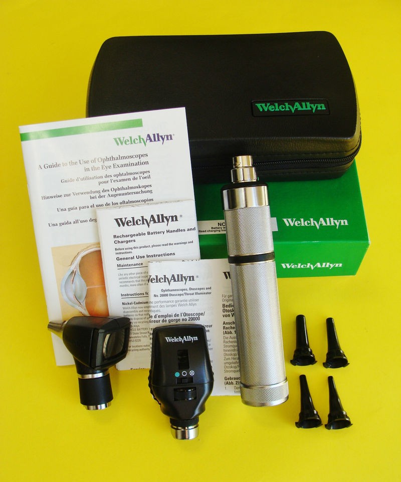 Welch Allyn 3.5v Coaxial Ophthalmoscope Otoscope Diagnostic Set Hard 