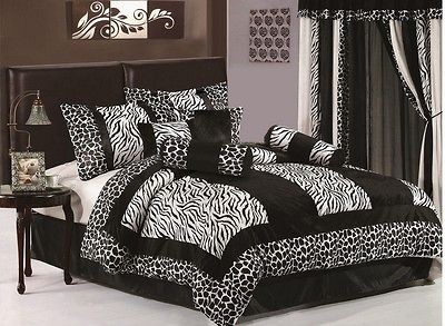 12pc Black White Zebra Giraffe Bed in a Bag Comforter Set w/ Window 