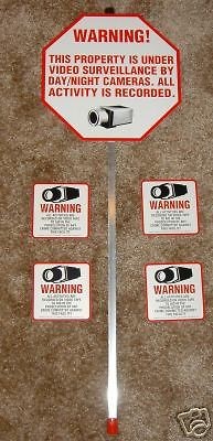 VIDEO SURVEILLANCE CCTV YARD SIGN with STAKE and 4 FREE CCTV WARNING 