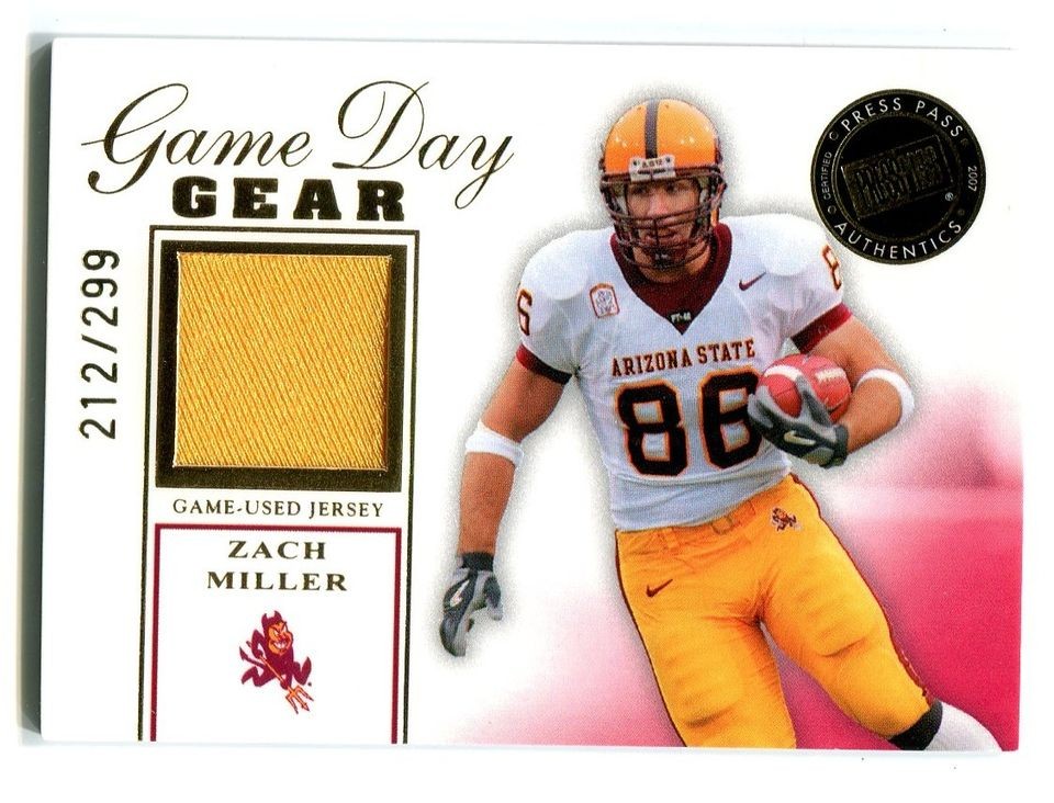 2007 Press Pass SE Game Day Gear Jerseys Gold #ZM Zach Miller 212/299
