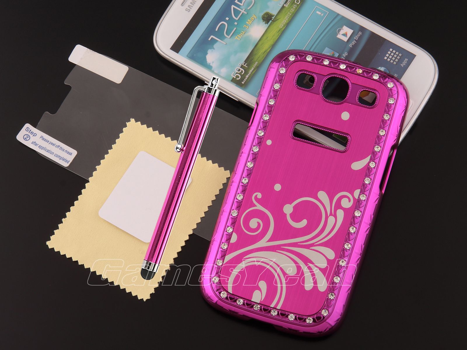 Screen Protector Pen Aluminum Chrome Hard Cover Case for Samsung i9300 