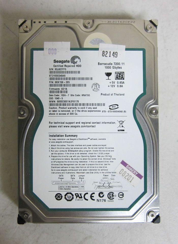 Seagate 1TB SATA 7 2K Hard Drive ST31000340AS Refurbished