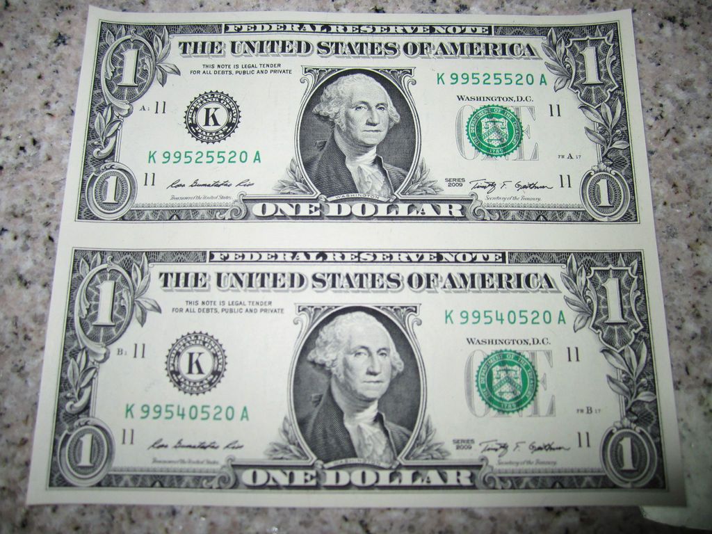   ONE Dollar Bills PHILADELPHIA LETTER C   2 UNCUT SHEET CONNECTED