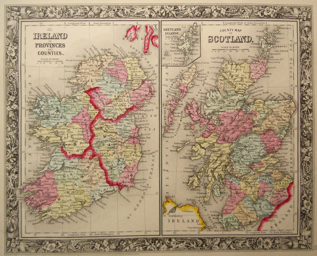 Genuine Antique Maps of Ireland Scotland A Mitchell 1860