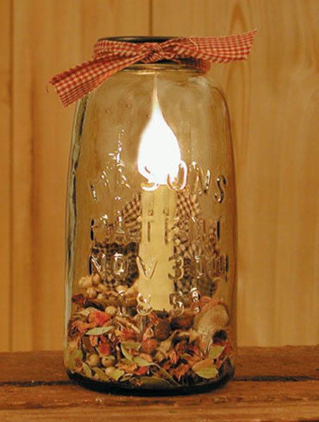 Primitive Half Gallon Mason Jar Light w Potpourri Nice