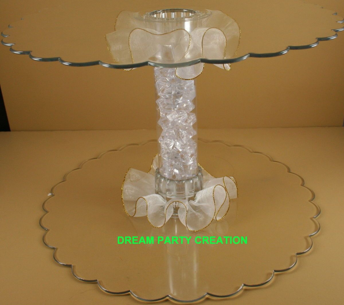 10 Decorated Cake Stand with Acrylic Rocks Organza Trim Choose from 