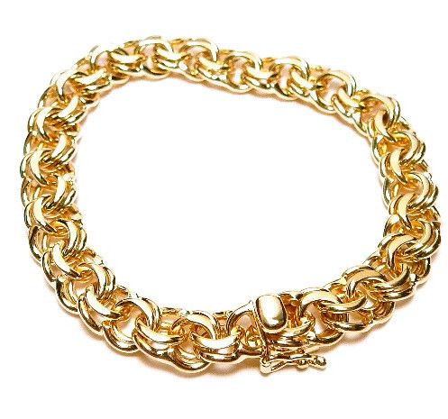 VINTAGE 14K GOLD SOLID DOUBLE LINK CHARM BRACELET @27+GRAMS