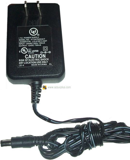   4112075003CT AC ADAPTER 12V DC 750mA I.T.E. POWER SUPPLY LS A10813 ADT