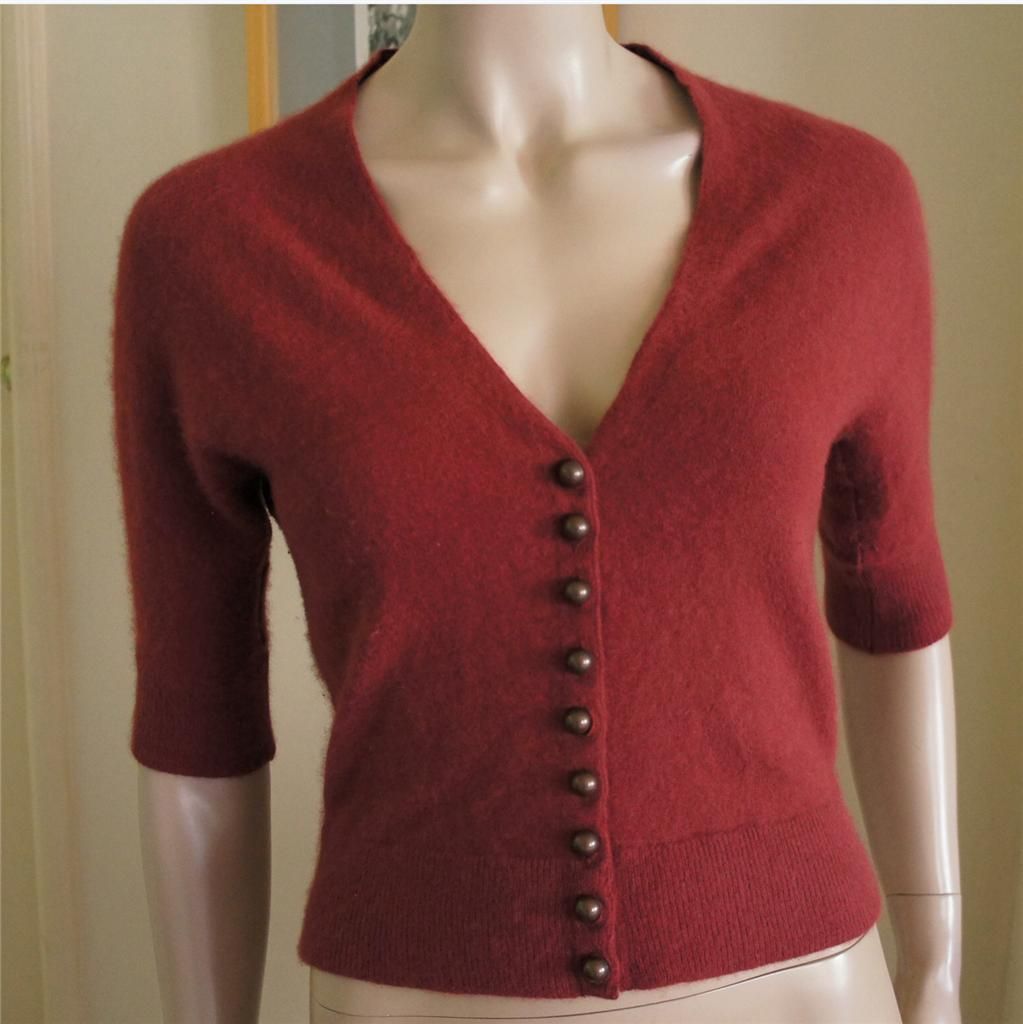 Alannah Hill Soft Brick Red Angora V Neck Short Cardigan 12