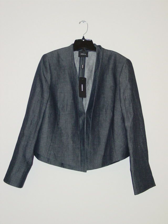 New AKRIS Denim Wool Linen 2 in 1 Crop Polo Jacket Blazer 16