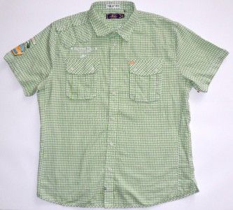 Akoo Mens Sz XXL Embroidered Button Front Shirt in Green and White 