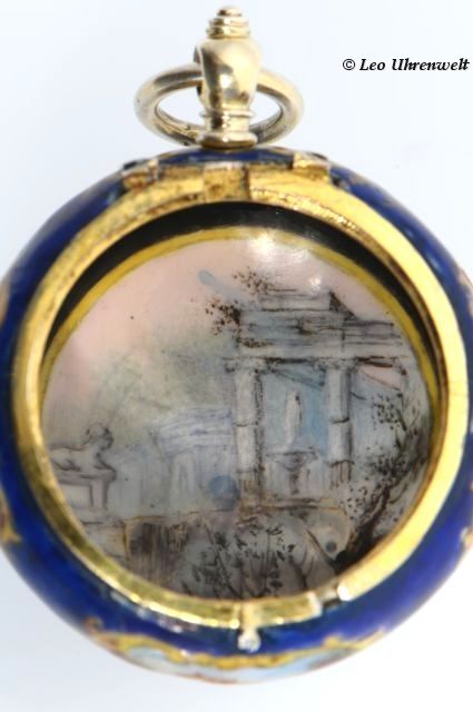 RARE J Aimé Gaudy Enamel Verge Pocket Watch in 18K Outer Case