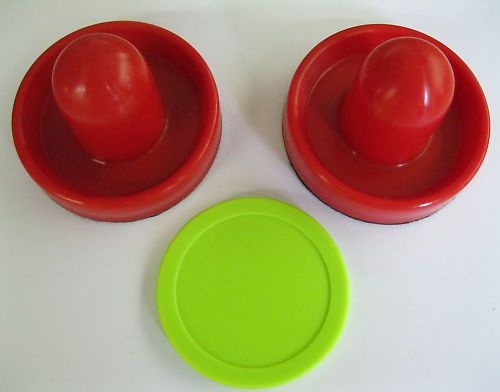 New Red Air Hockey Handles Fluorescent Green Puck