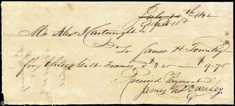 Alexander J Cartwright Autograph Receipt Signed