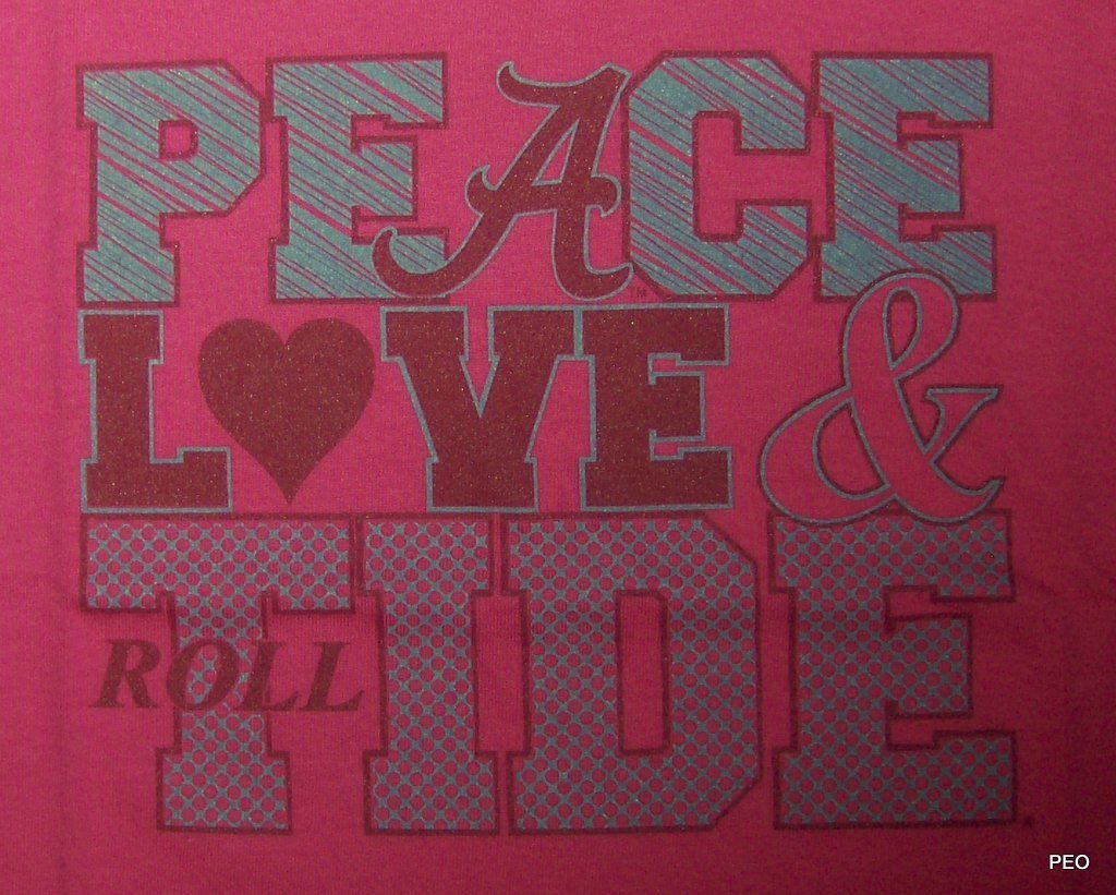 Alabama Crimson Peace Love Tide Pink Crimson T Shirt Roll Tee Shirt 