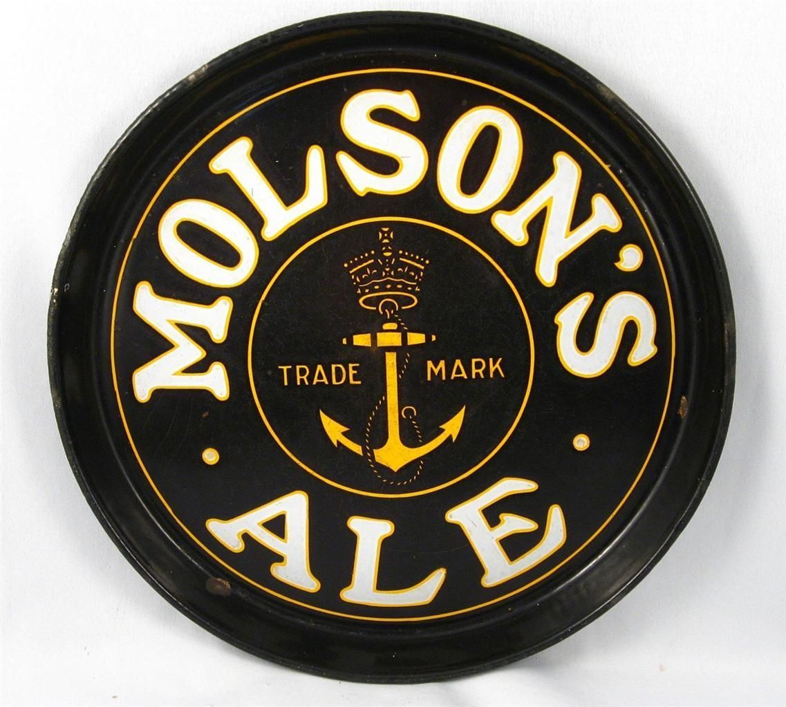 ANTIQUE MOLSON ALE BEER ENAMELED PORCELAIN SERVING TRAY BLACK 