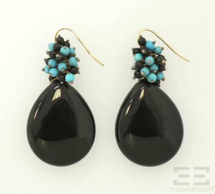 Alexis Bittar Black Onyx Turquoise Beaded Drop Earrings