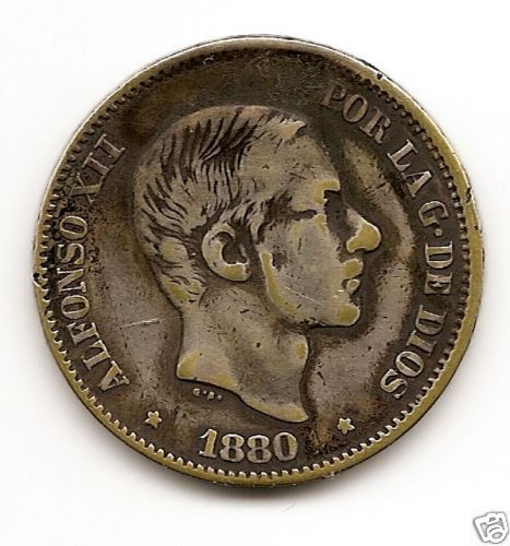 50 Centavos 1880 Alfonso XII Philippines Spain RARE