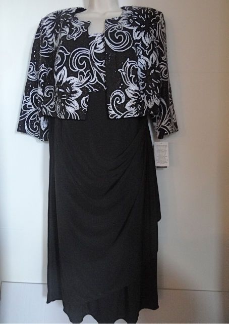 Alex Evenings New Black Sequin Sheath Bolero Dress Womens 14W 14 W 