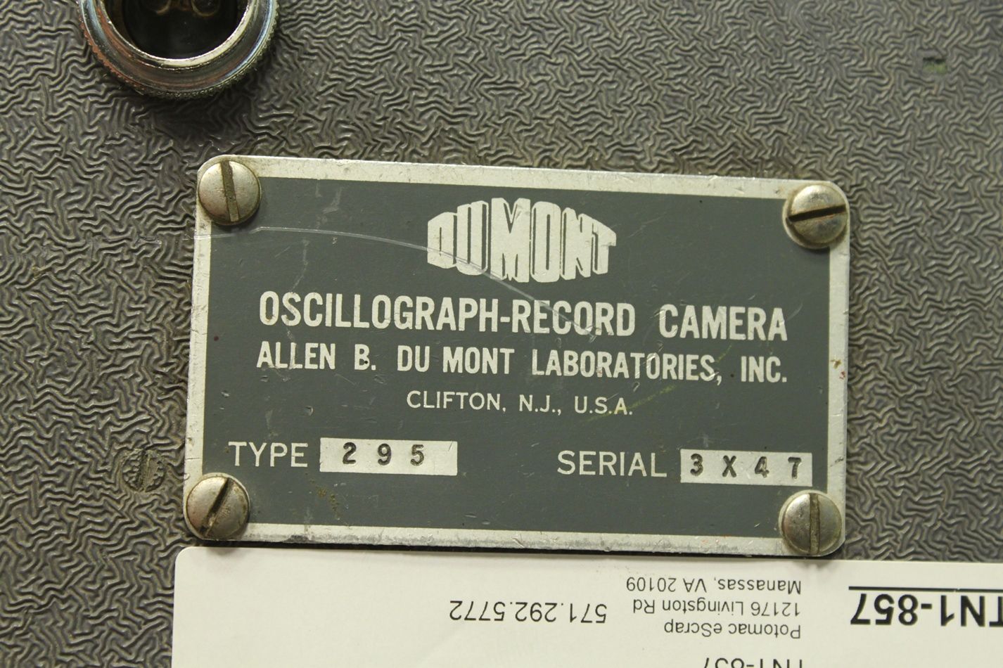 Dumont Oscillograph CAM295 w Wollensak 2 04 F 1 5 Lens