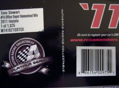 2011 Tony Stewart 14 Office Depot 2011 Homestead Win 1 24