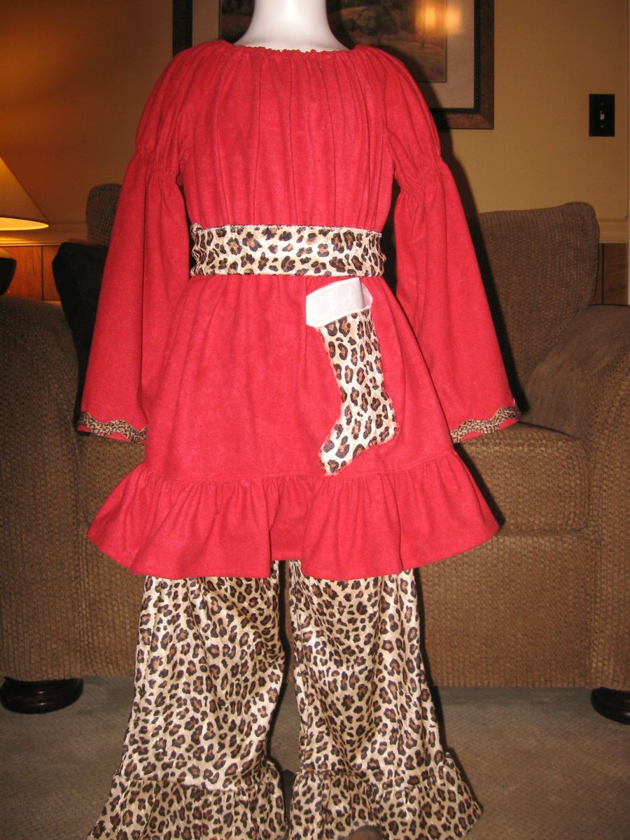 CUSTOM BOUTIQUE CHRISTMAS RESELL PEASANT STOCKING TOP &LEOPARD RUFFLE 