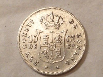   Spain Philippines 10 Centavos Alfonso XII Almost Uncirculated